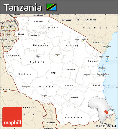 Classic Style Simple Map of Tanzania