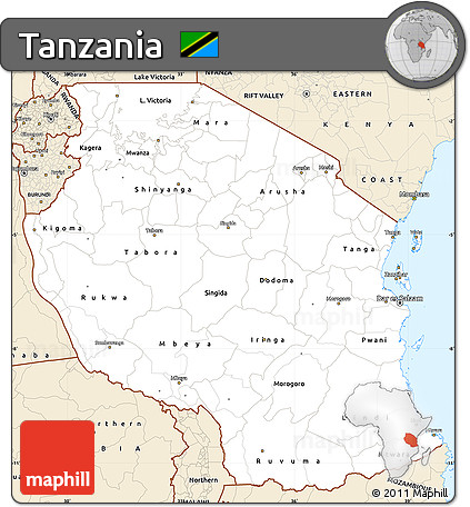 Classic Style Simple Map of Tanzania