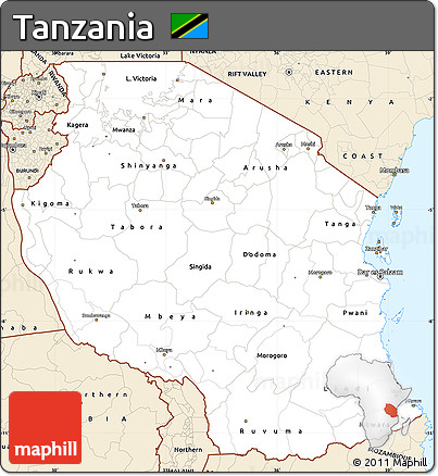 Classic Style Simple Map of Tanzania