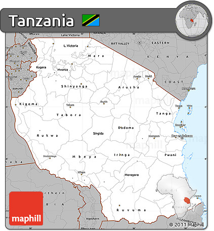 Gray Simple Map of Tanzania