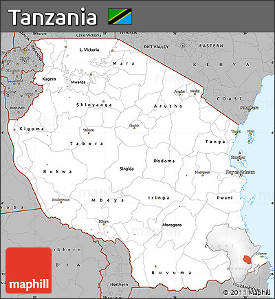 Gray Simple Map of Tanzania