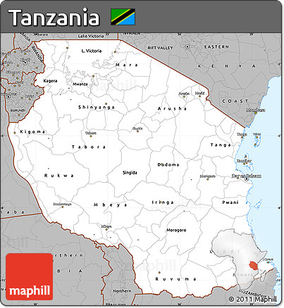 Gray Simple Map of Tanzania