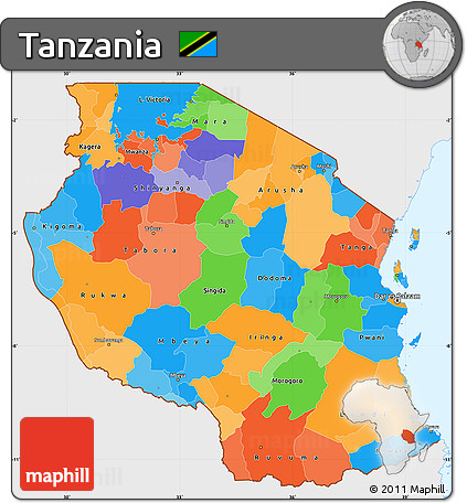 Political Simple Map of Tanzania, single color outside