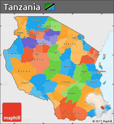 Political Simple Map of Tanzania, single color outside