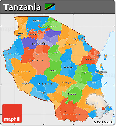 Political Simple Map of Tanzania, single color outside