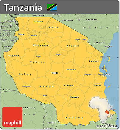 Savanna Style Simple Map of Tanzania