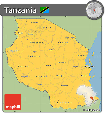 Savanna Style Simple Map of Tanzania, single color outside