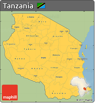 Savanna Style Simple Map of Tanzania, single color outside