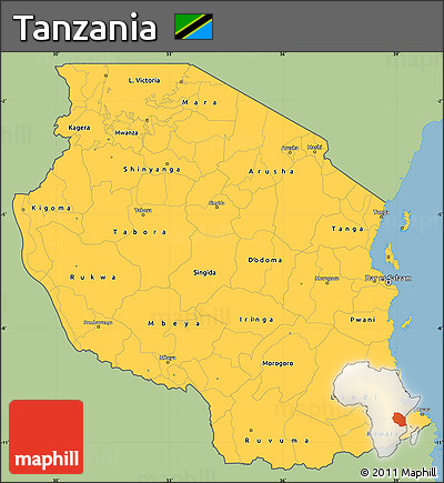 Savanna Style Simple Map of Tanzania, single color outside
