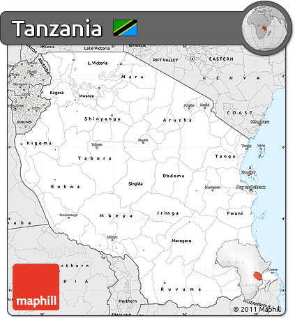 Silver Style Simple Map of Tanzania