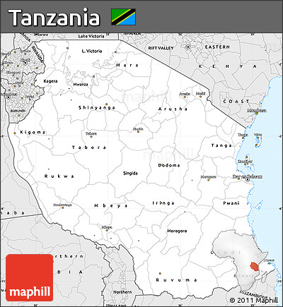 Silver Style Simple Map of Tanzania