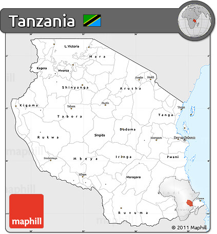 Silver Style Simple Map of Tanzania, single color outside