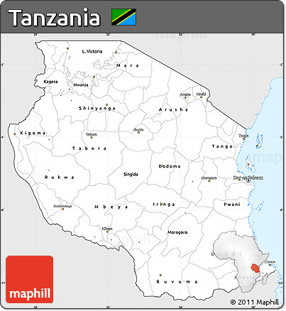 Silver Style Simple Map of Tanzania, single color outside