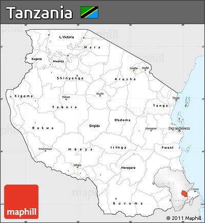 Silver Style Simple Map of Tanzania, single color outside