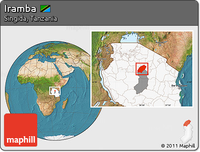 Satellite Location Map of Iramba, highlighted country, highlighted parent region