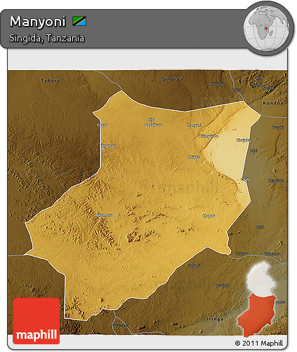 Physical 3D Map of Manyoni, darken