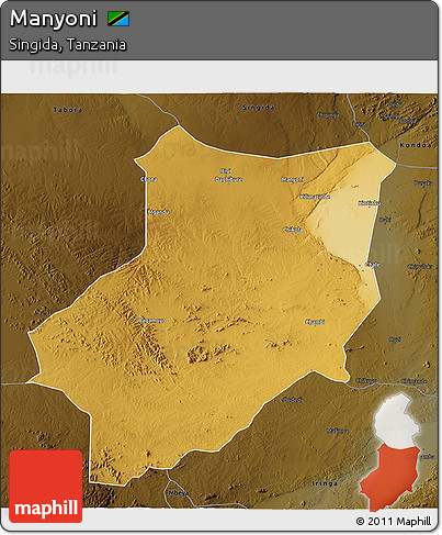 Physical 3D Map of Manyoni, darken