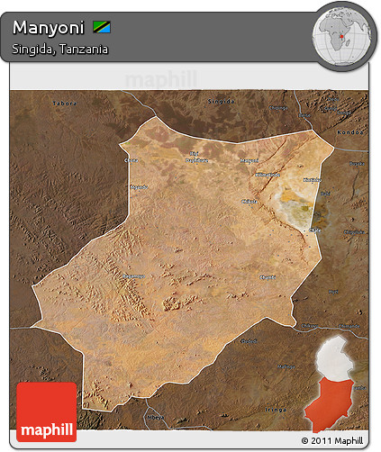 Satellite 3D Map of Manyoni, darken