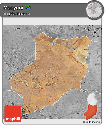 Satellite 3D Map of Manyoni, desaturated