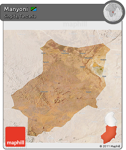 Satellite 3D Map of Manyoni, lighten