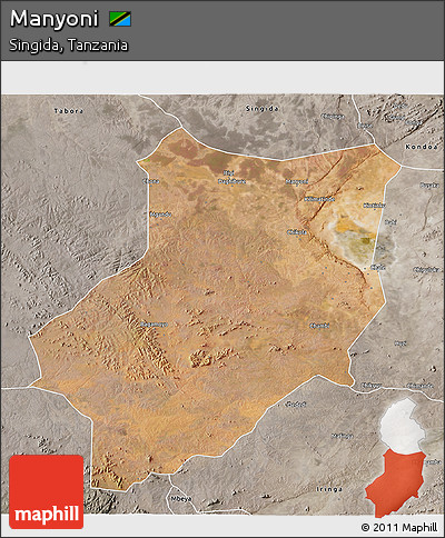 Satellite 3D Map of Manyoni, semi-desaturated