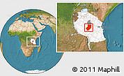 Satellite Location Map of Manyoni, highlighted country, highlighted parent region, within the entire country