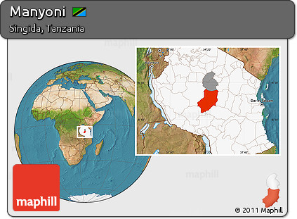 Satellite Location Map of Manyoni, highlighted country, highlighted parent region