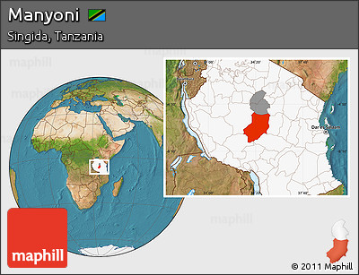 Satellite Location Map of Manyoni, highlighted country, highlighted parent region