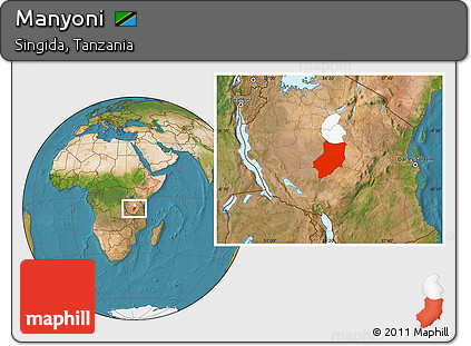 Satellite Location Map of Manyoni, highlighted parent region