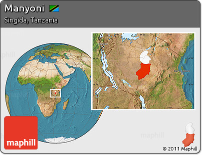 Satellite Location Map of Manyoni, highlighted parent region