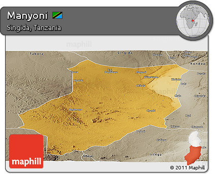 Physical Panoramic Map of Manyoni, semi-desaturated