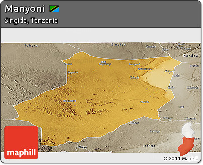 Physical Panoramic Map of Manyoni, semi-desaturated