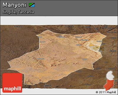 Satellite Panoramic Map of Manyoni, darken