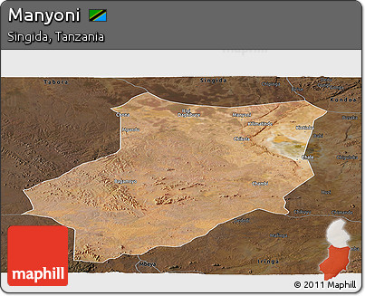 Satellite Panoramic Map of Manyoni, darken