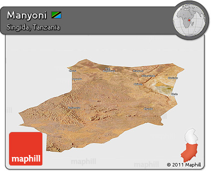 Satellite Panoramic Map of Manyoni, single color outside