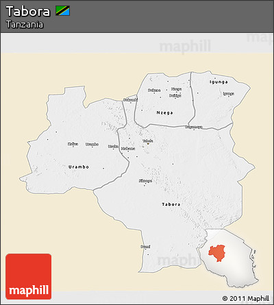 Classic Style 3D Map of Tabora, single color outside