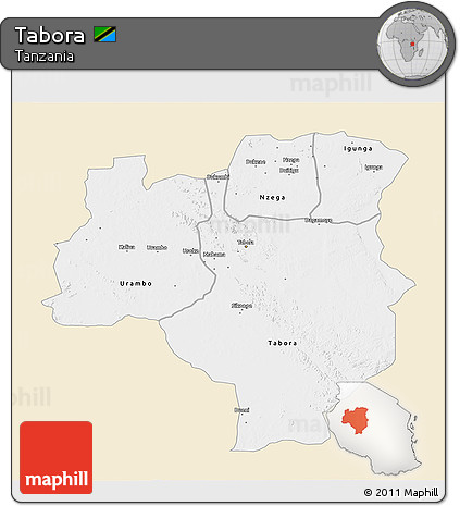 Classic Style 3D Map of Tabora, single color outside