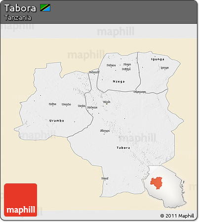 Classic Style 3D Map of Tabora, single color outside