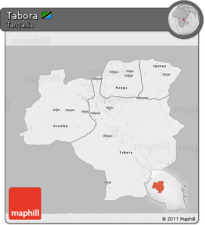 Gray 3D Map of Tabora, single color outside