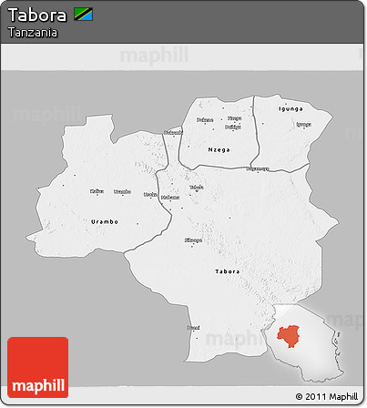 Gray 3D Map of Tabora, single color outside