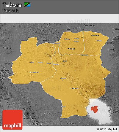 Physical 3D Map of Tabora, darken, desaturated
