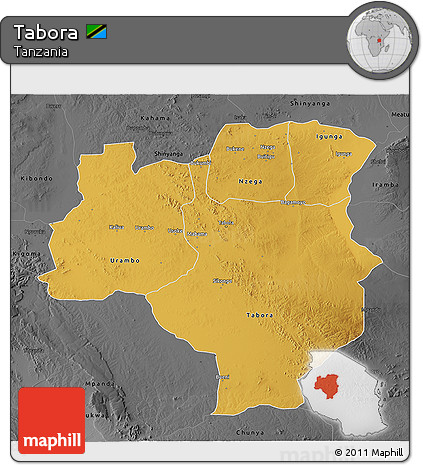 Physical 3D Map of Tabora, darken, desaturated