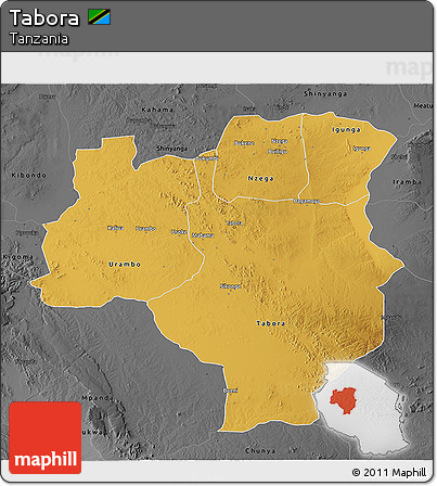 Physical 3D Map of Tabora, darken, desaturated