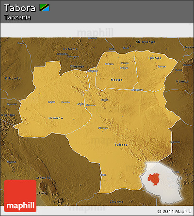 Physical 3D Map of Tabora, darken