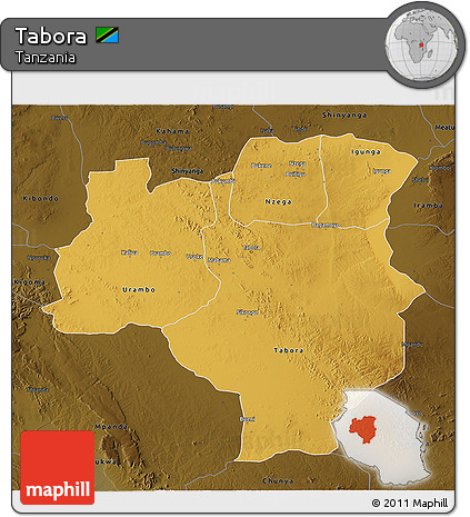 Physical 3D Map of Tabora, darken