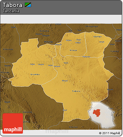 Physical 3D Map of Tabora, darken