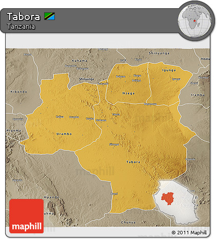 Physical 3D Map of Tabora, semi-desaturated