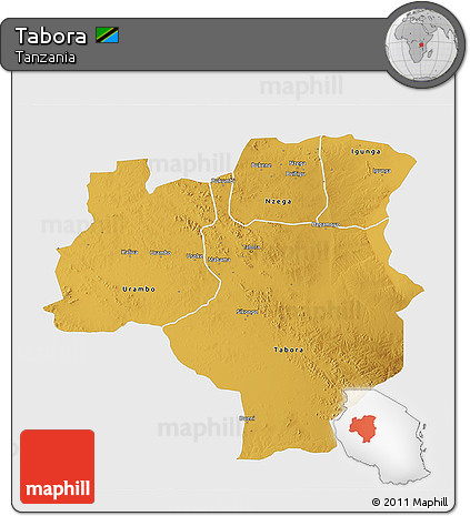 Physical 3D Map of Tabora, single color outside