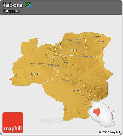 Physical 3D Map of Tabora, single color outside