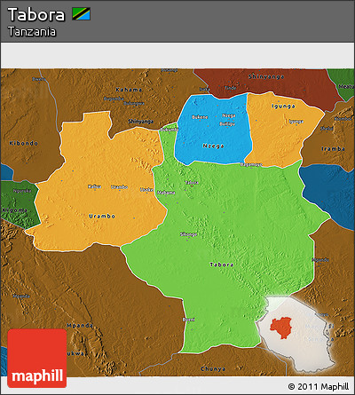 Political 3D Map of Tabora, darken
